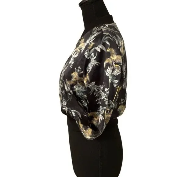 Victoria's Secret Black Luxe Palm Satin Feel Bomber Cropped Jacket - Picture 5 of 12